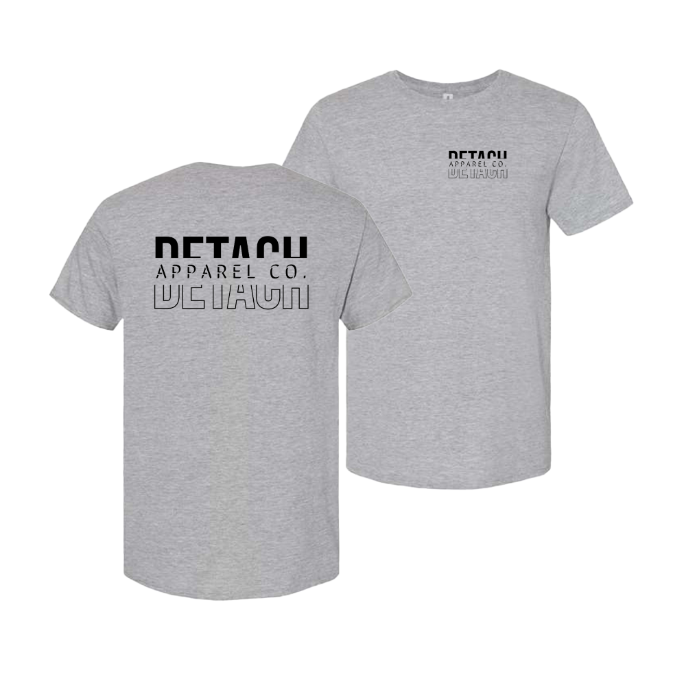 Gray t shirt with black Detach Apparel logo