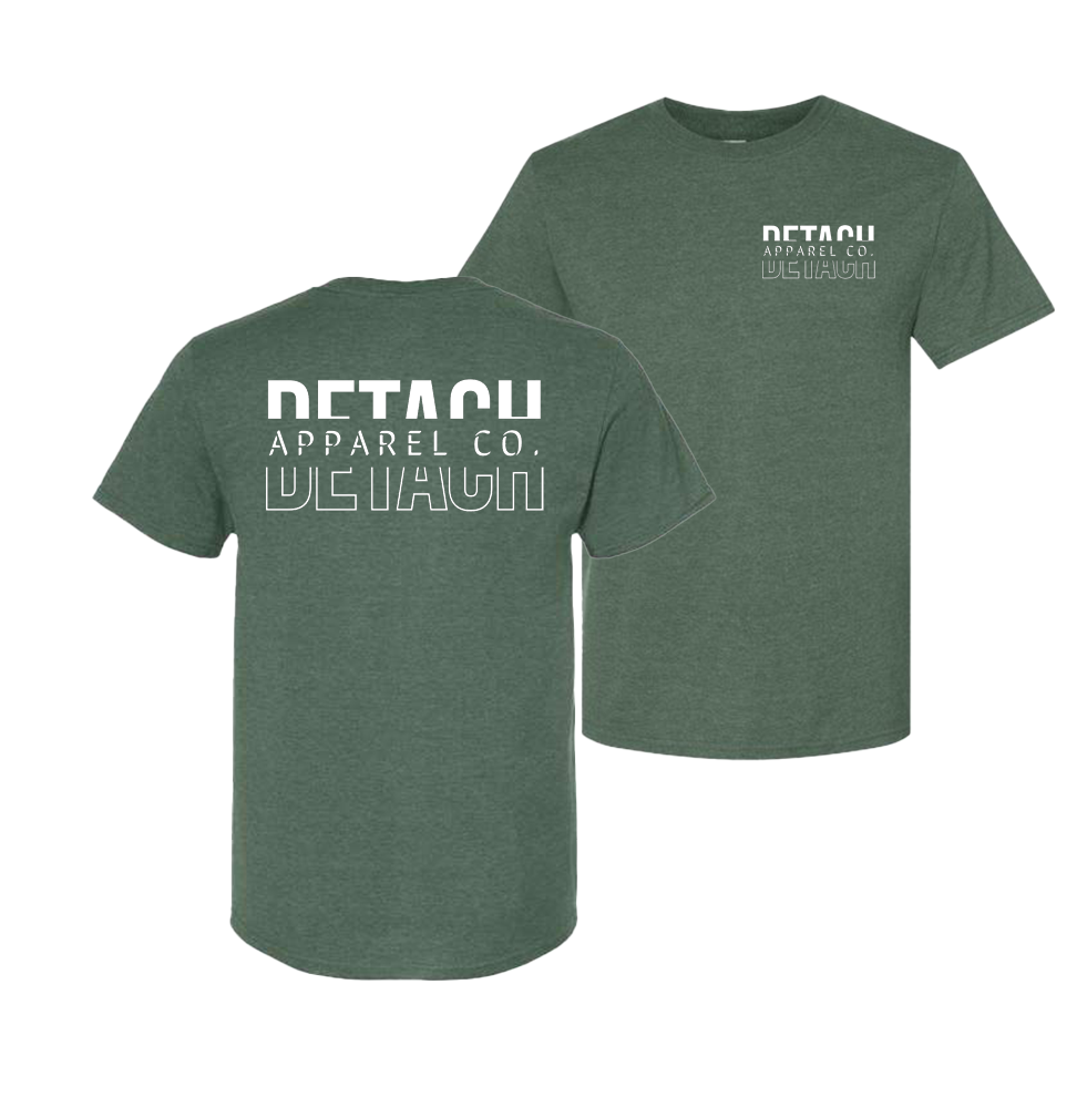 Military green t shirt with white Detach Apparel logo